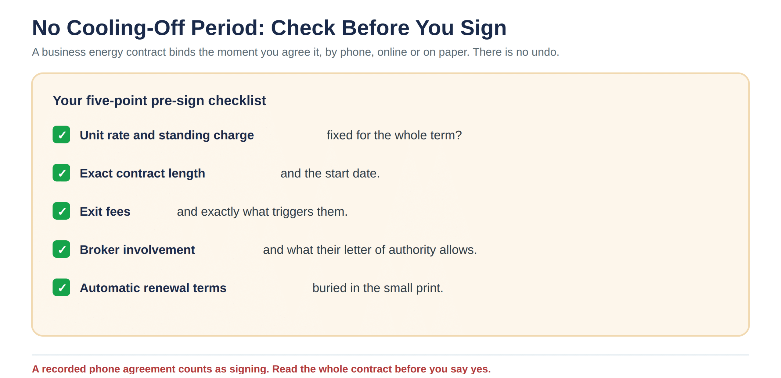 Five things to confirm before agreeing a business energy contract